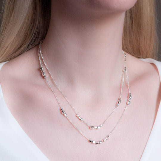 Endless Sterling Silver Cube Long Station Necklace