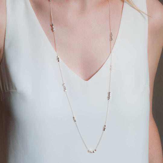 Endless Sterling Silver Cube Long Station Necklace
