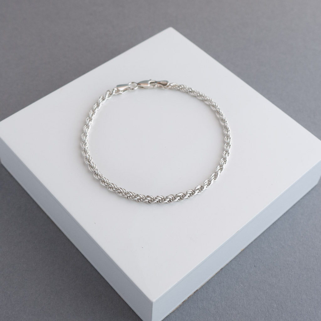Solid Sterling Silver 3mm Rope Bracelet