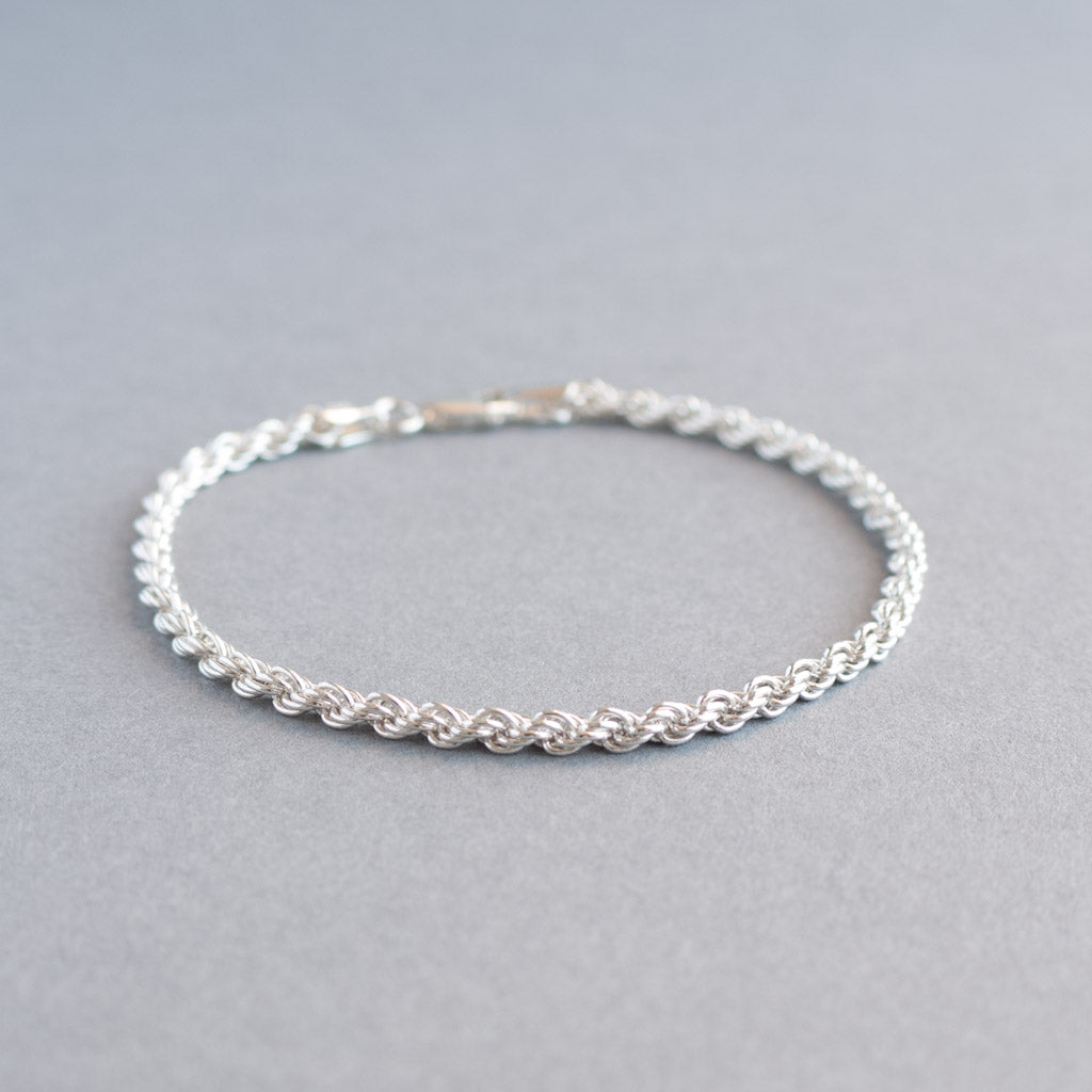 Solid Sterling Silver 3mm Rope Bracelet