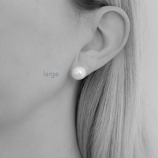 Grace Large 9mm Freshwater White Button Pearl Stud Earrings Silver