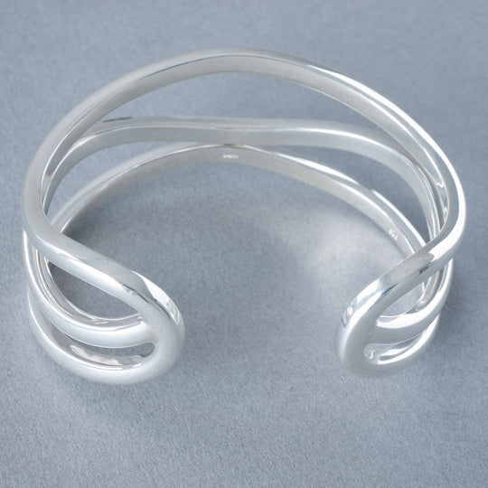 Avery Heavy Solid Sterling Silver Wavy Cuff Bangle