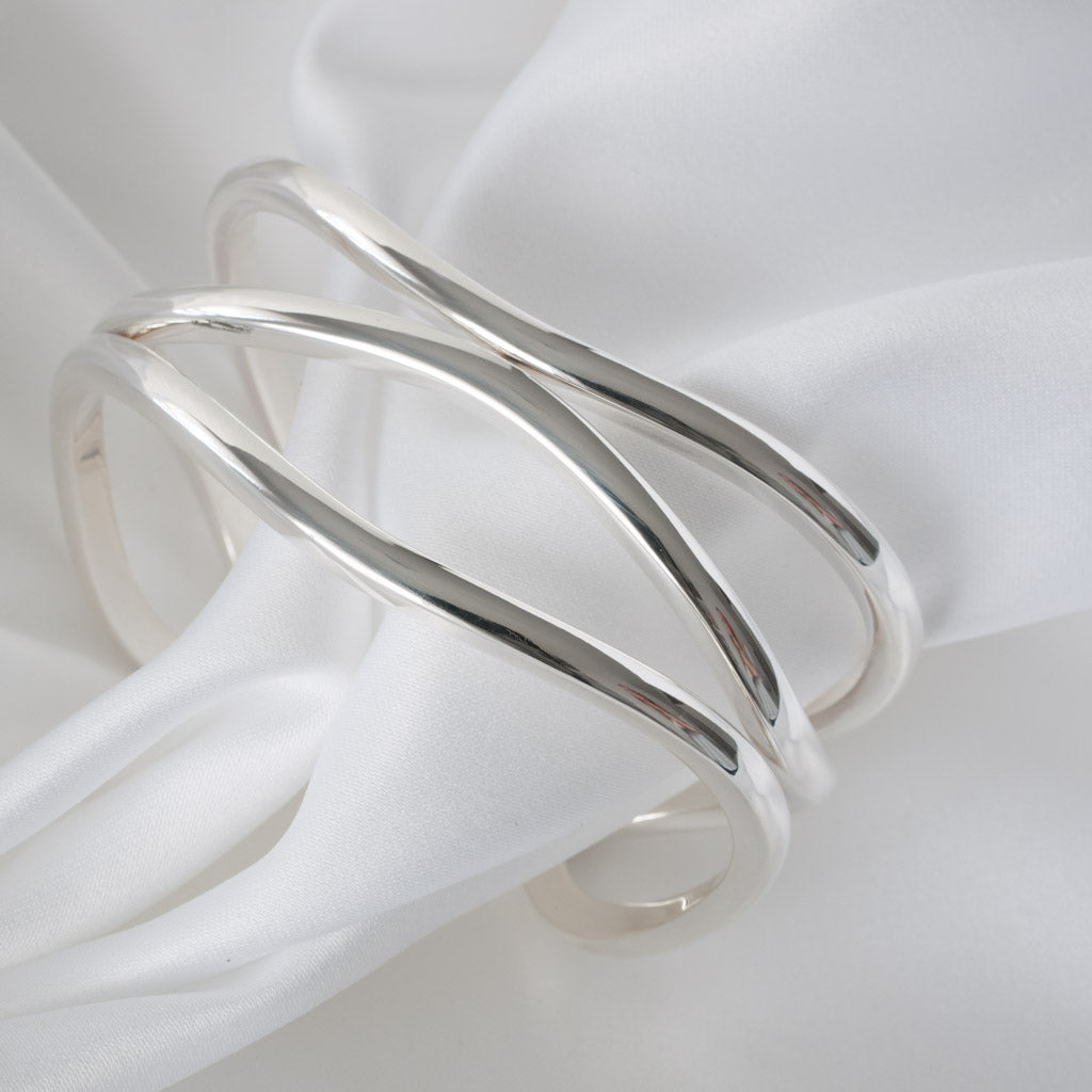 Avery Heavy Solid Sterling Silver Wavy Cuff Bangle