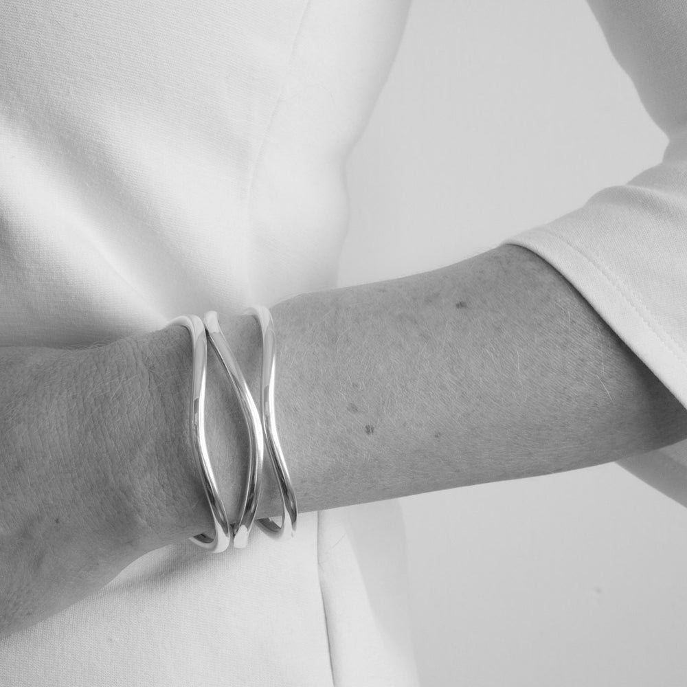 Avery Heavy Solid Sterling Silver Wavy Cuff Bangle