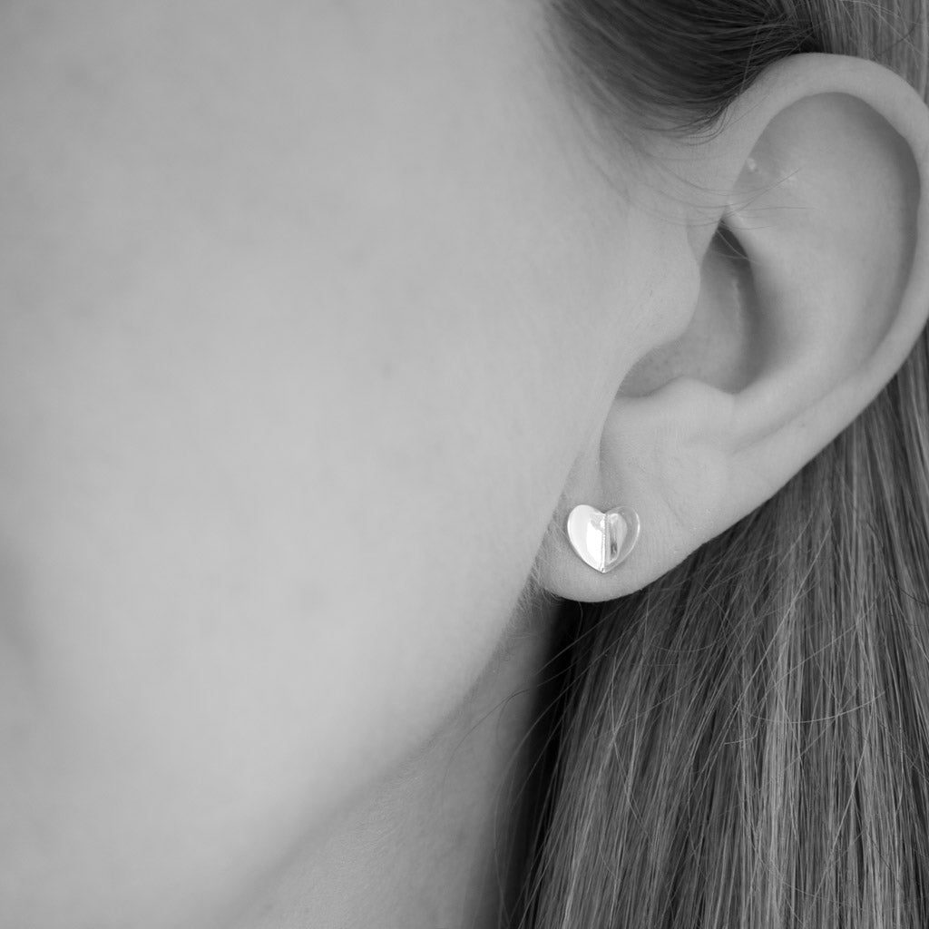 Sterling Silver Folded Heart Stud Earrings