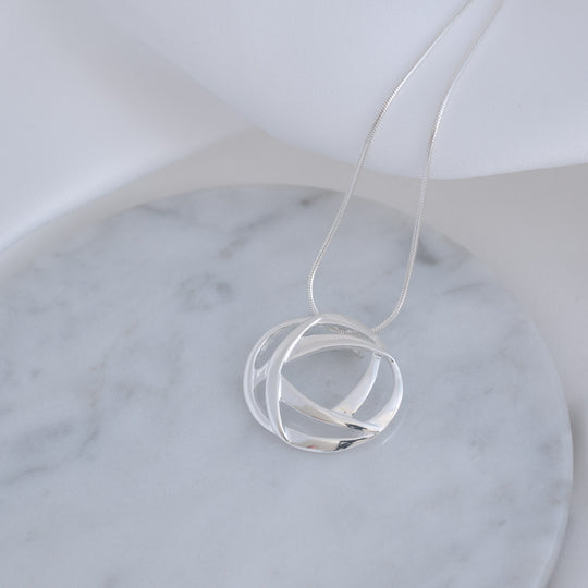 Greta Organic Circle Pendant Necklace Sterling Silver