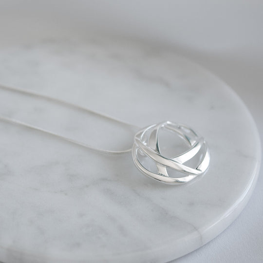 Greta Organic Circle Pendant Necklace Sterling Silver